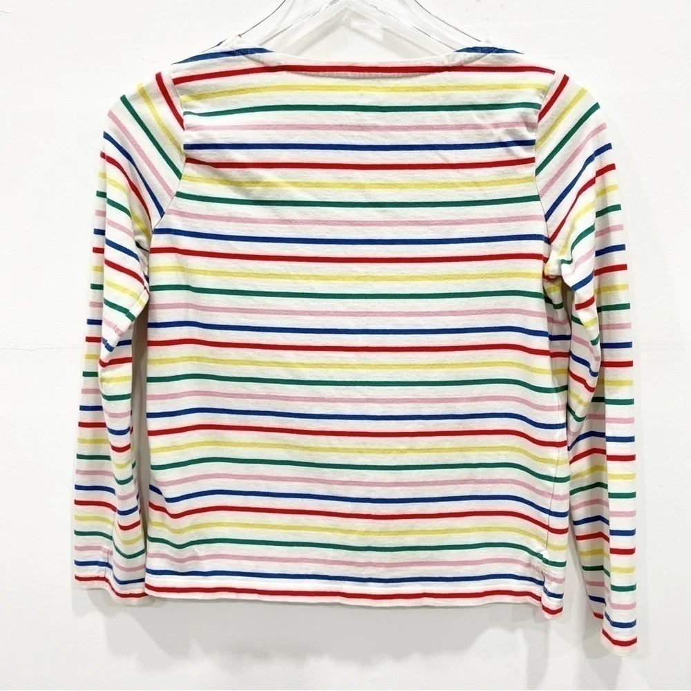 Mini Boden Breton T-Shirt Long Sleeve Rainbow Stripe Size 13-14y Cotton